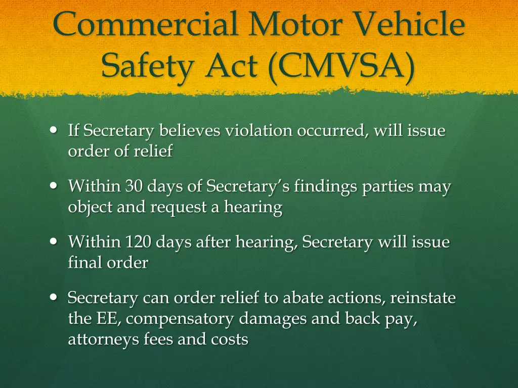 commercial motor vehicle safety act cmvsa 1