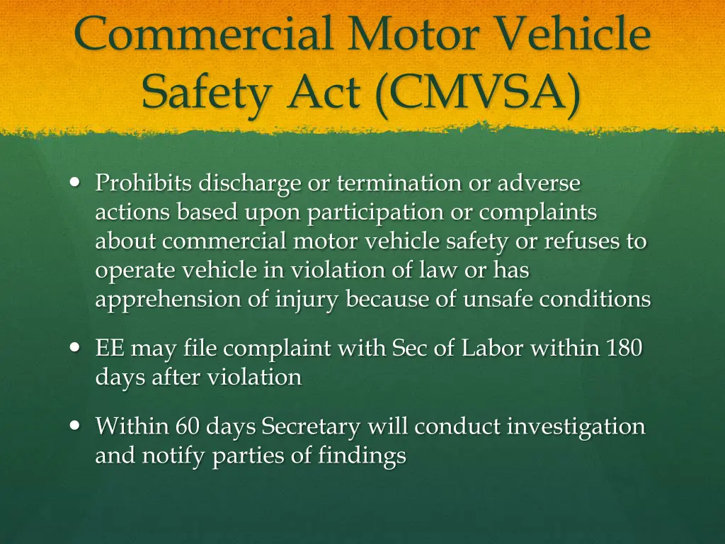 commercial motor vehicle safety act cmvsa