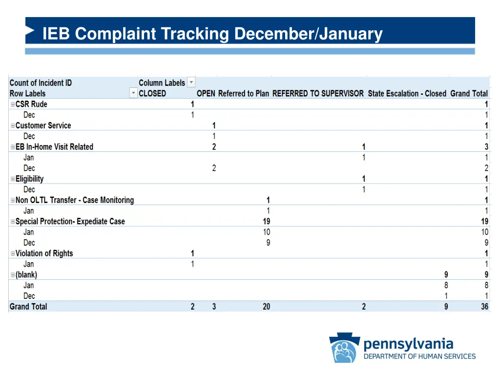 ieb complaint tracking december january 1