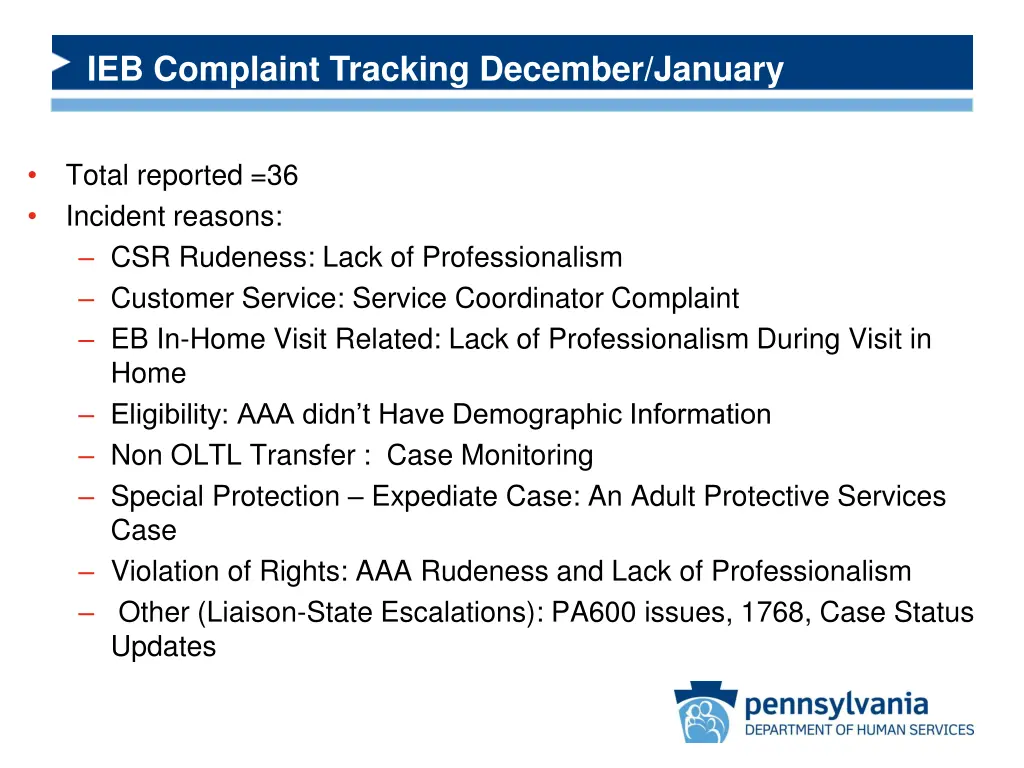 ieb complaint tracking december january