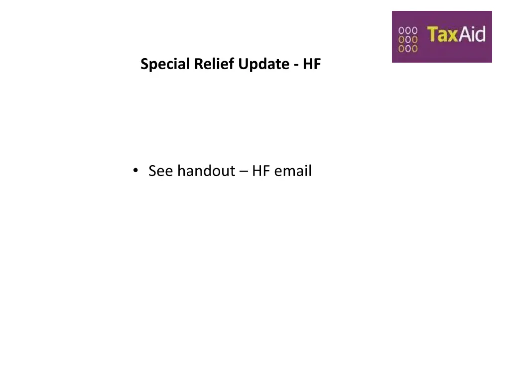 special relief update hf