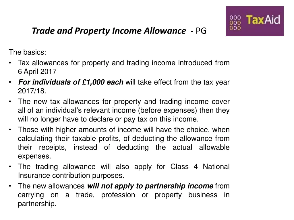 trade and property income allowance pg