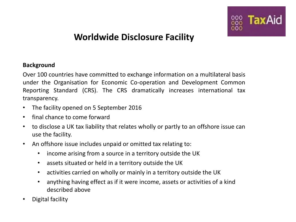 worldwide disclosure facility