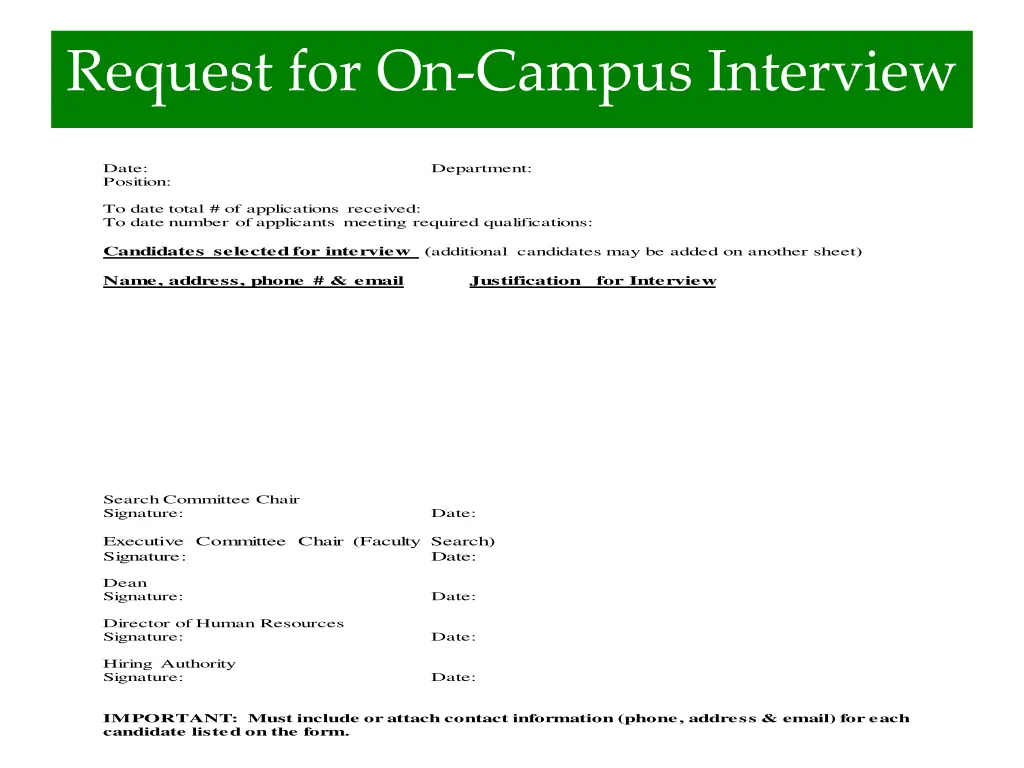 request for on campus interview