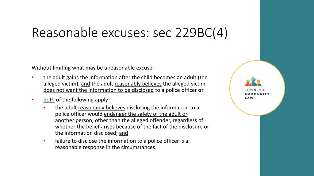 reasonable excuses sec 229bc 4 1