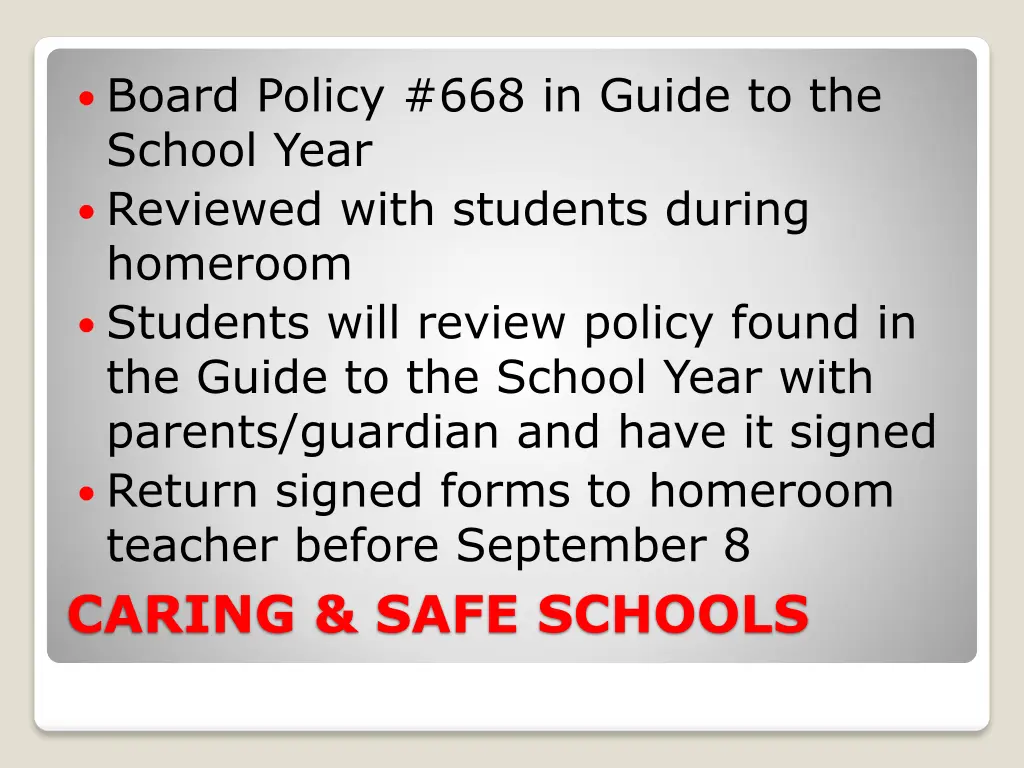 board policy 668 in guide to the school year