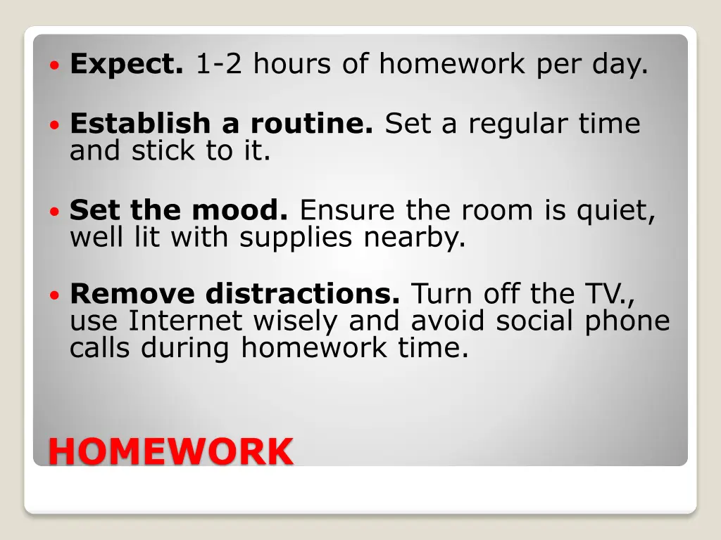 expect 1 2 hours of homework per day