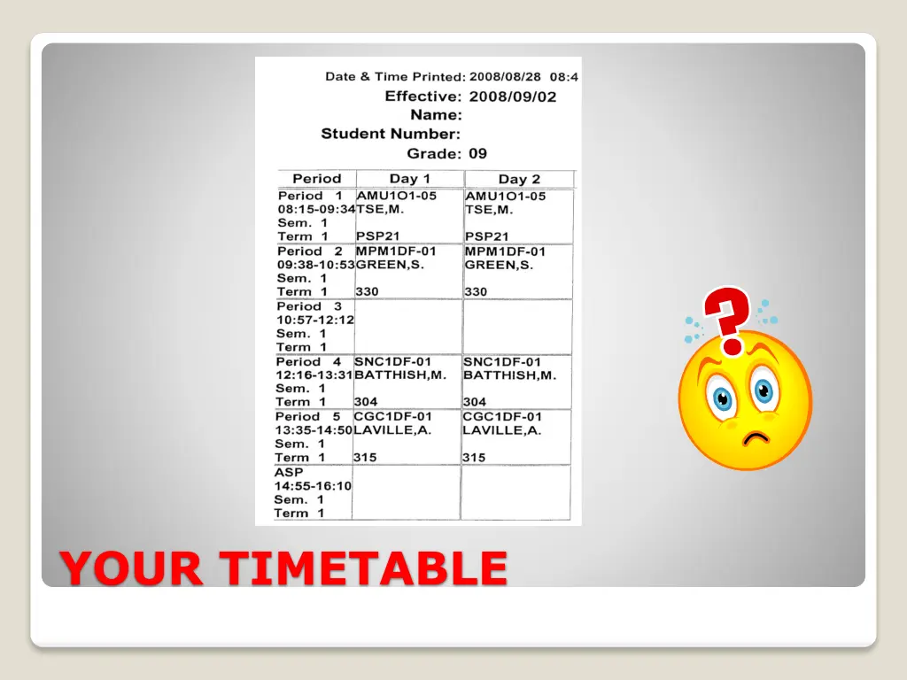 your timetable