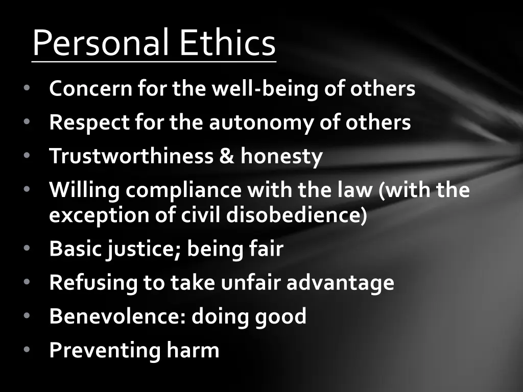 personal ethics concern for the well being