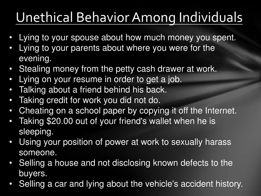 unethical behavior among individuals