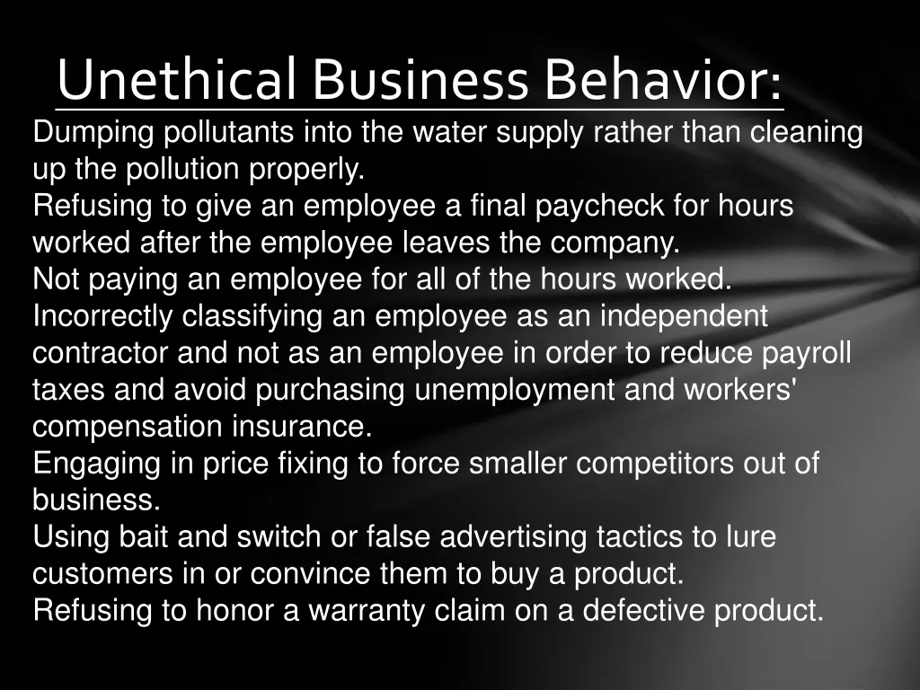 unethical business behavior dumping pollutants