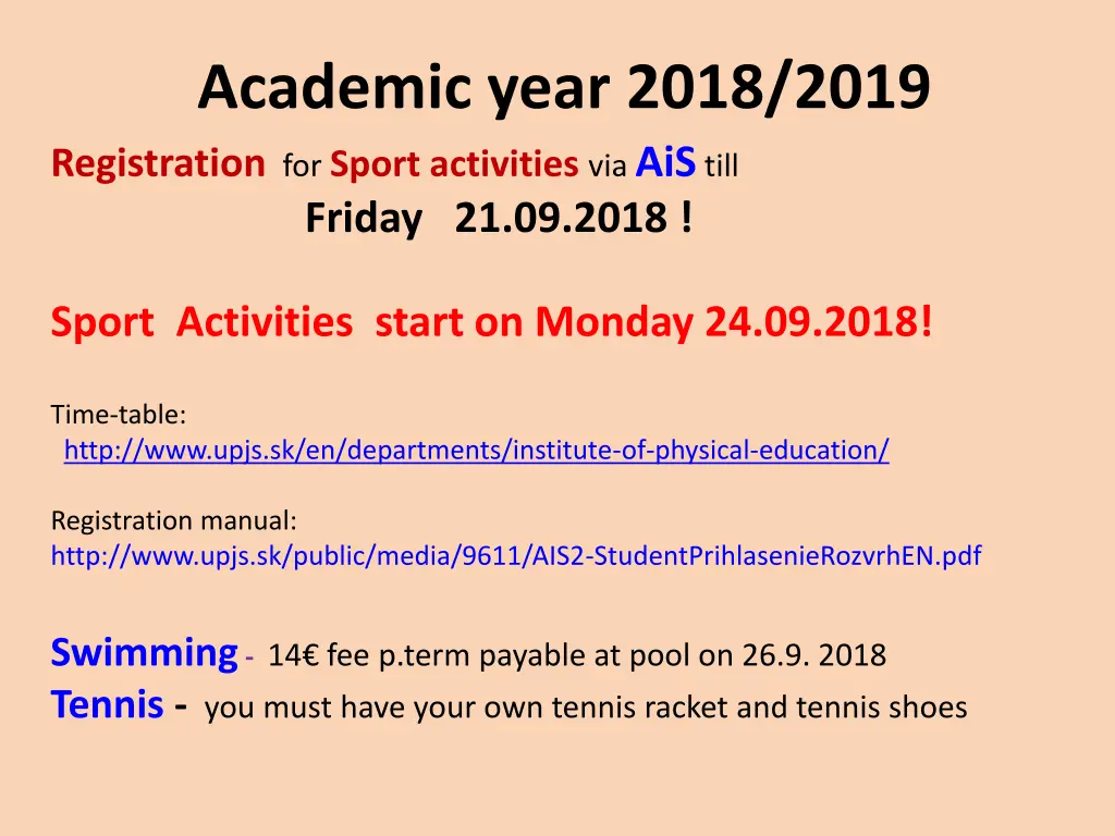 academic year 2018 2019 registration for sport