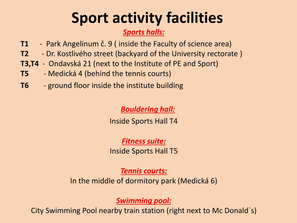 sport activity facilities sports halls t1 park