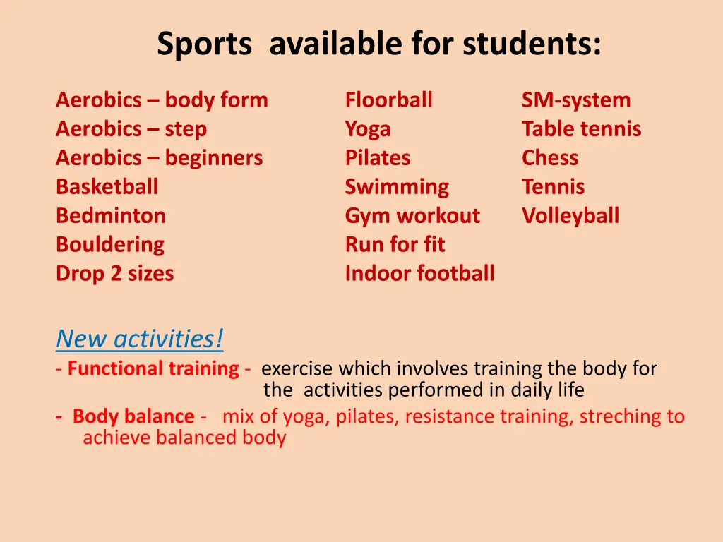 sports available for students