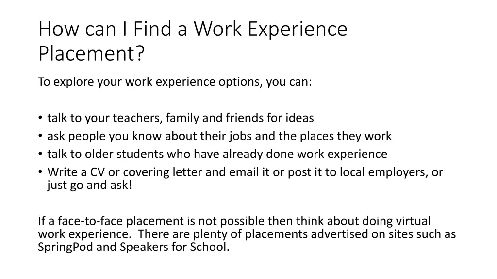 how can i find a work experience placement