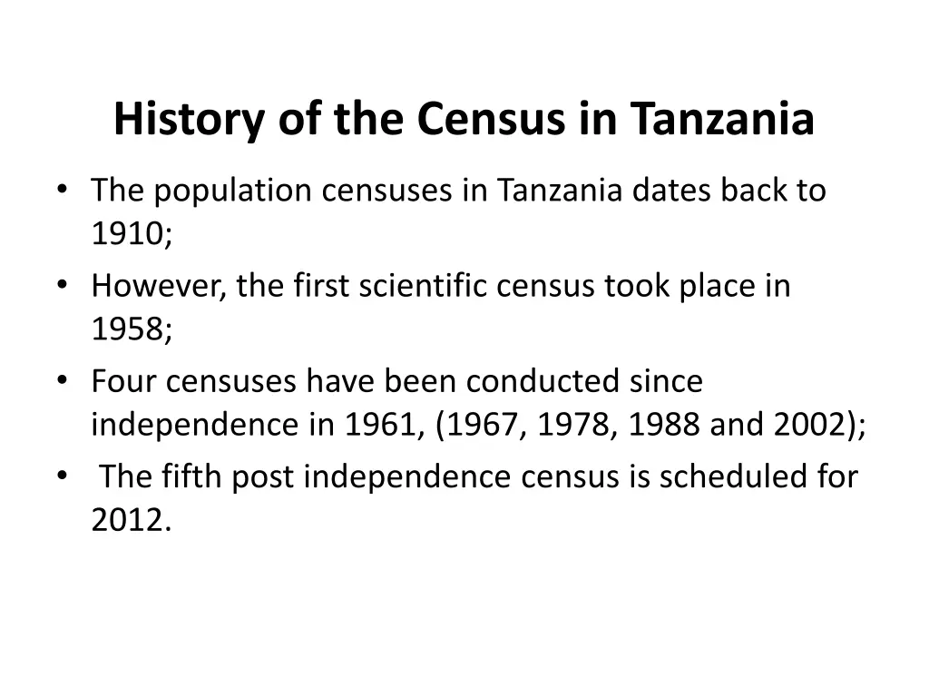 history of the census in tanzania