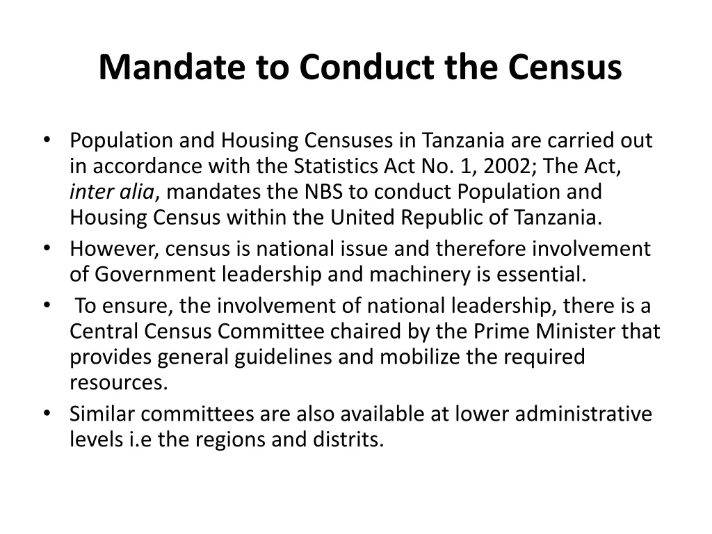 mandate to conduct the census