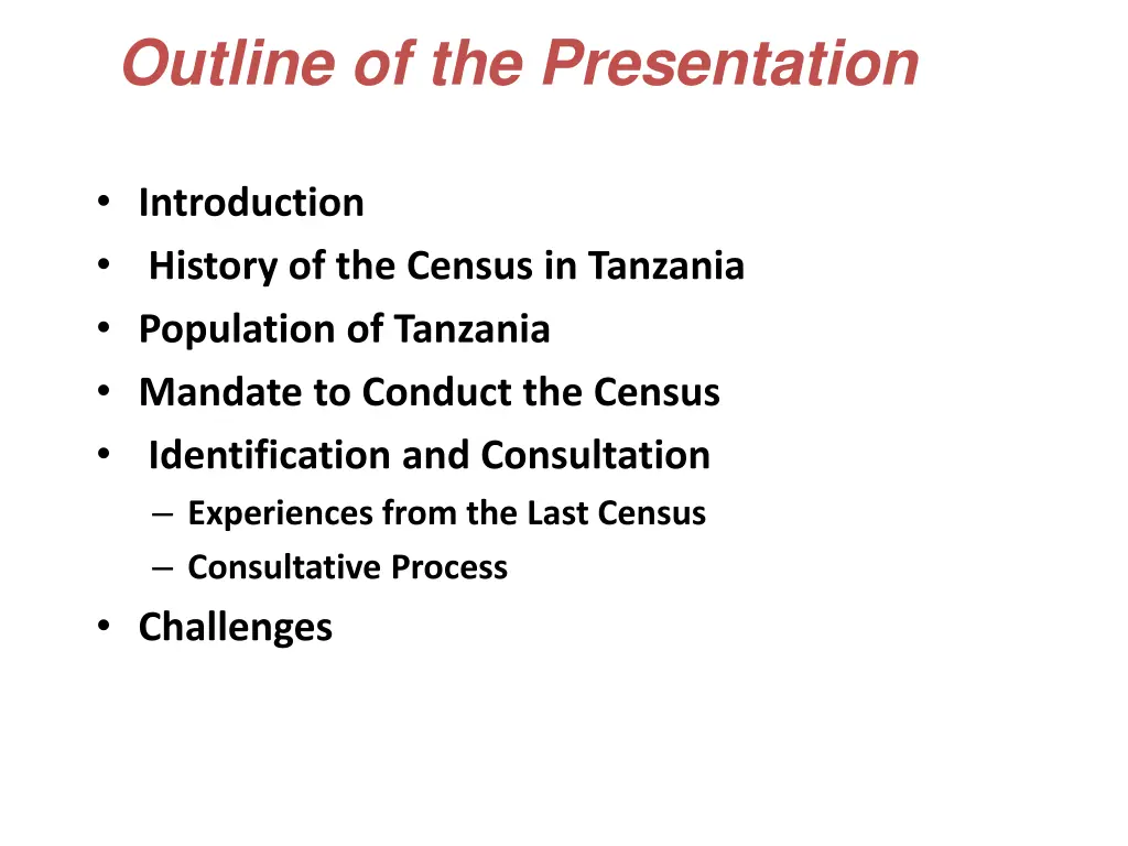 outline of the presentation