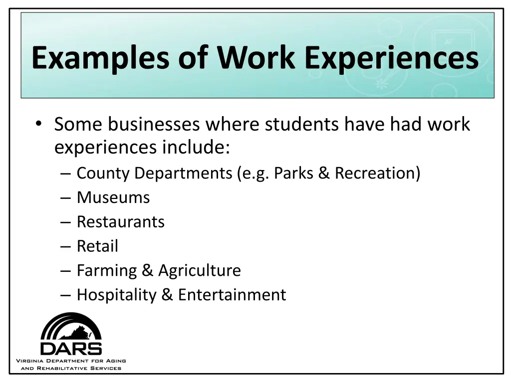 examples of work experiences