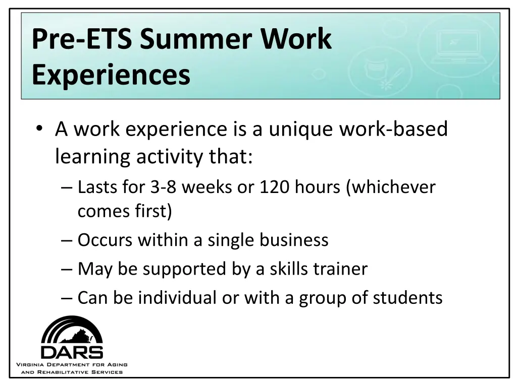 pre ets summer work experiences