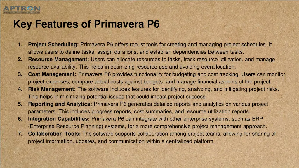 key features of primavera p6