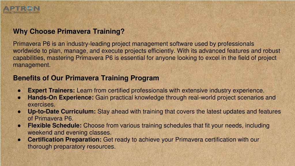 why choose primavera training