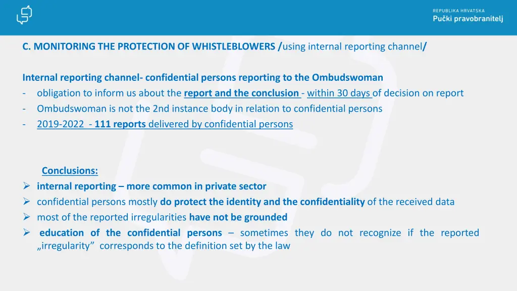 c monitoring the protection of whistleblowers