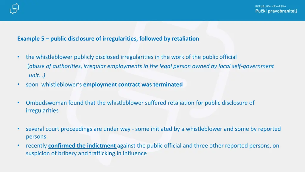 example 5 public disclosure of irregularities