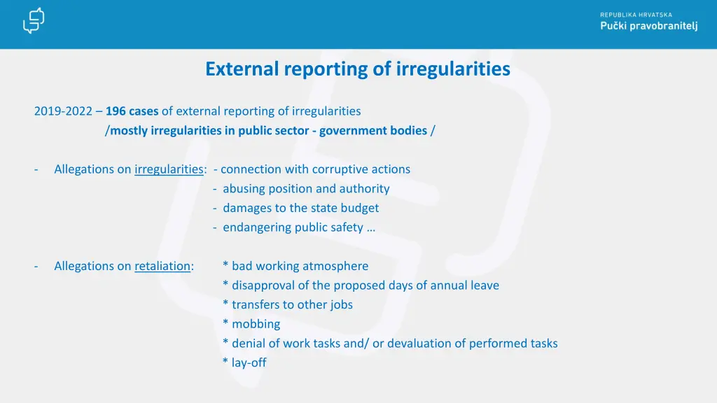 external reporting of irregularities