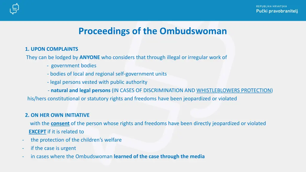 proceedings of the ombudswoman