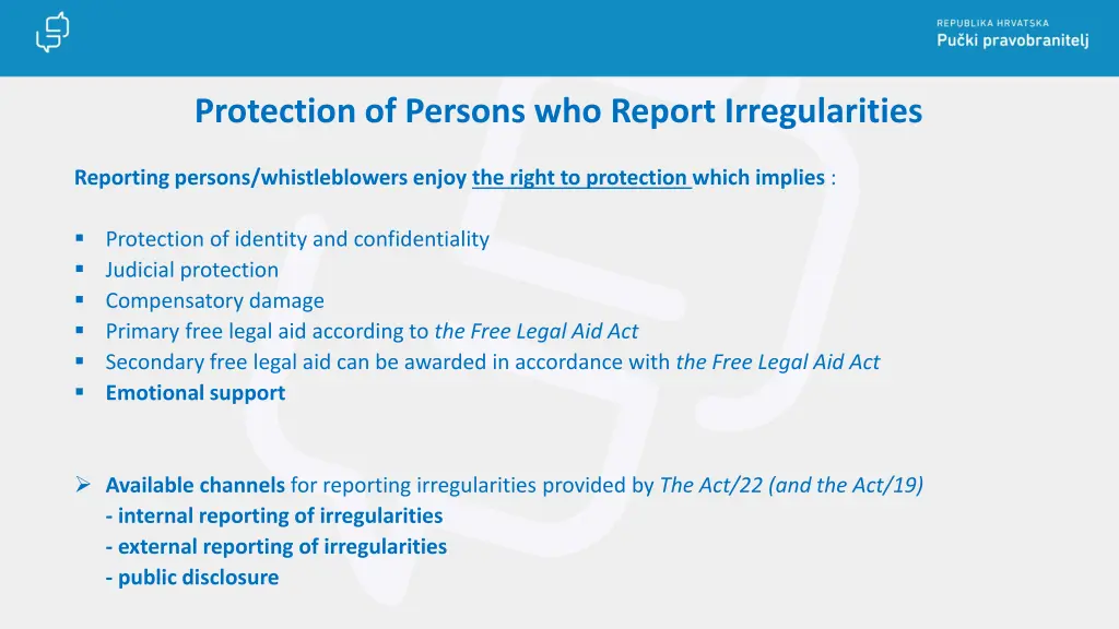 protection of persons who report irregularities