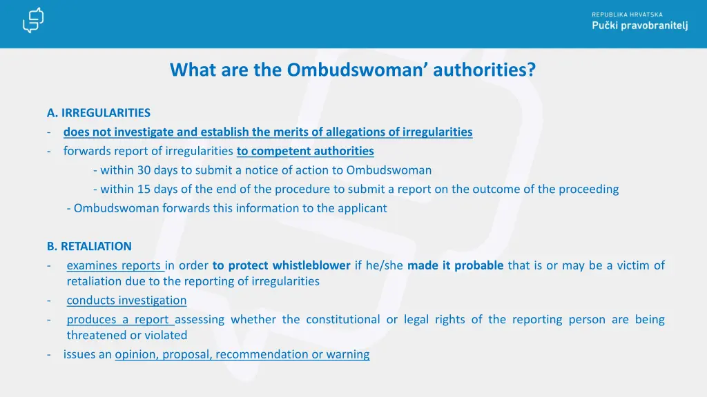 what are the ombudswoman authorities