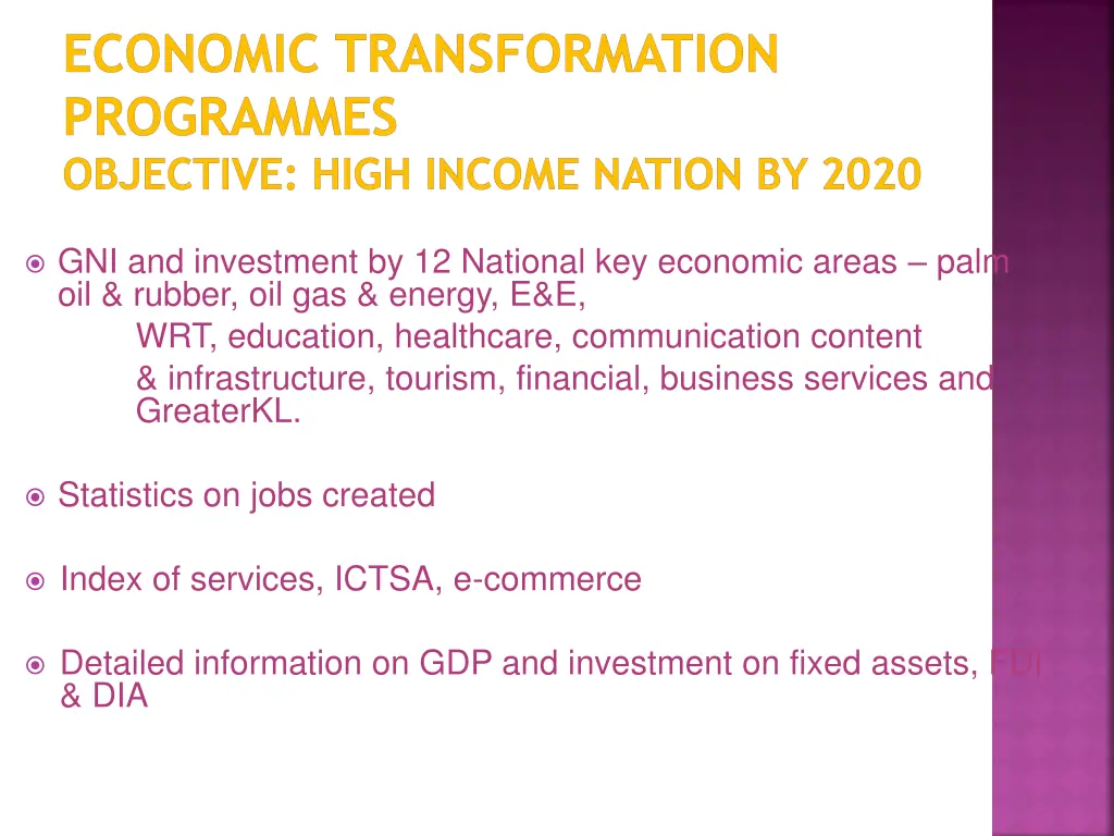 economic transformation programmes objective high