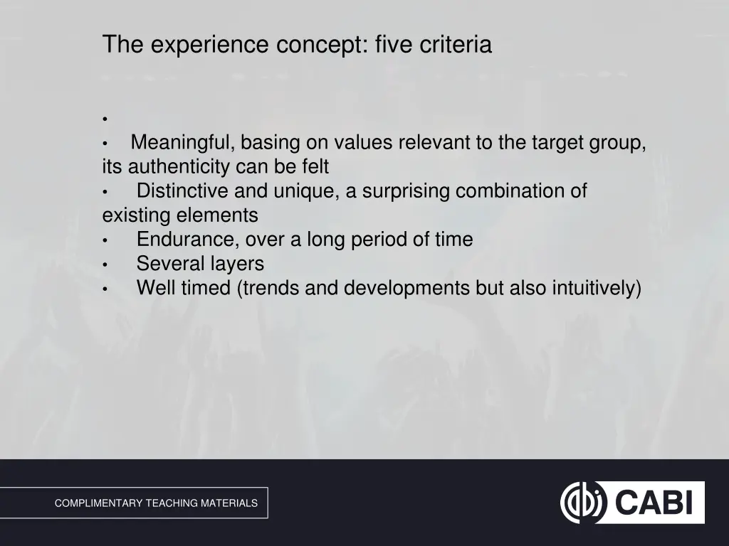 the experience concept five criteria