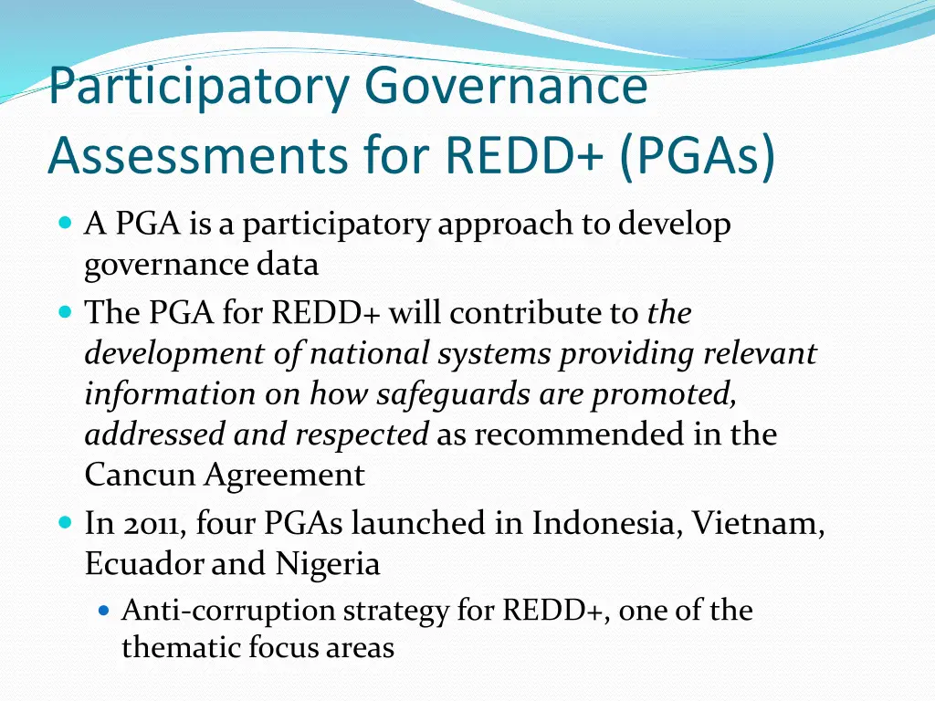 participatory governance assessments for redd pgas