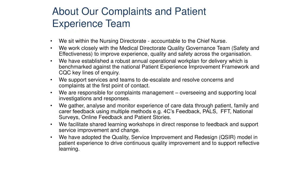 about our complaints and patient experience team