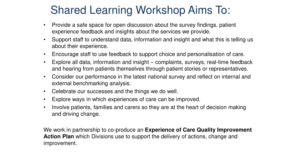 shared learning workshop aims to