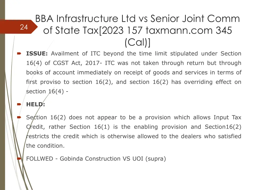 bba infrastructure ltd vs senior joint comm