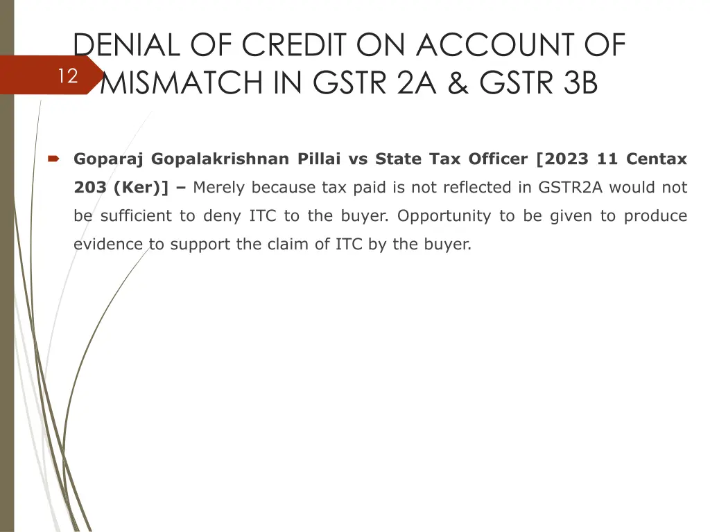 denial of credit on account of mismatch in gstr