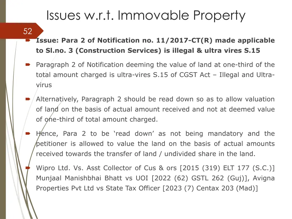 issues w r t immovable property