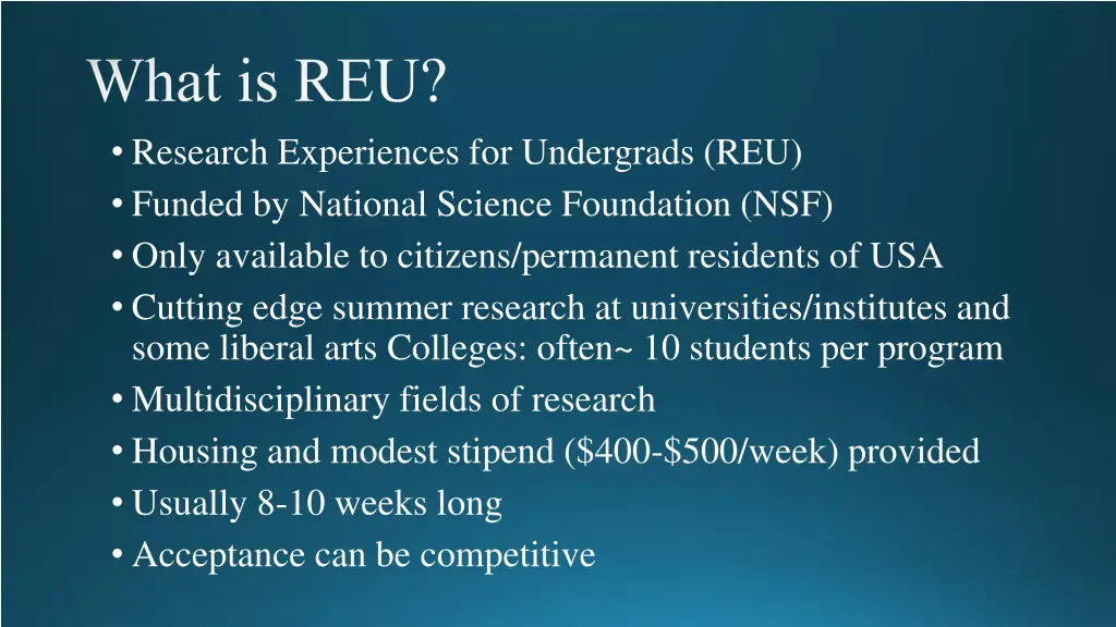 what is reu research experiences for undergrads