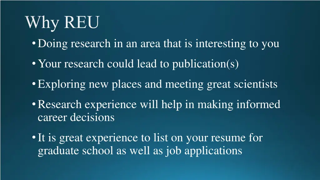 why reu doing research in an area that