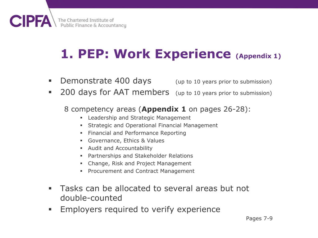 1 pep work experience appendix 1