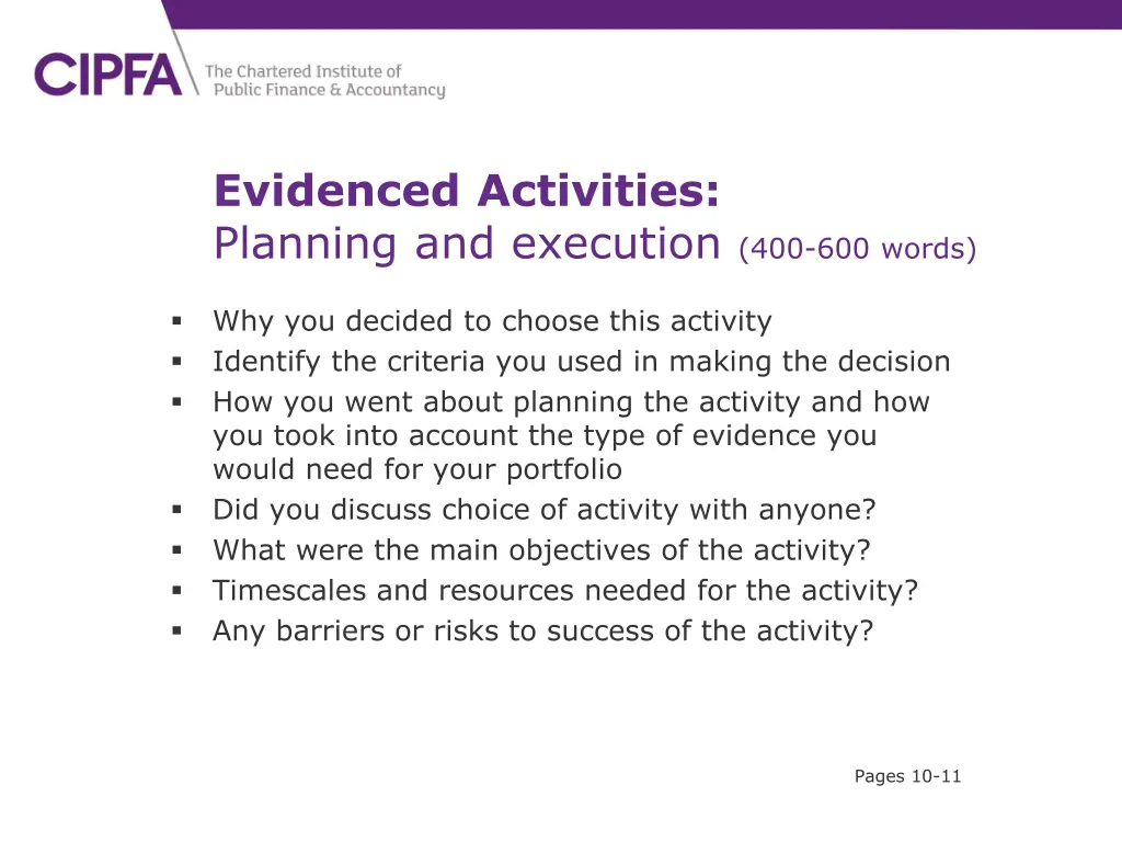 evidenced activities planning and execution