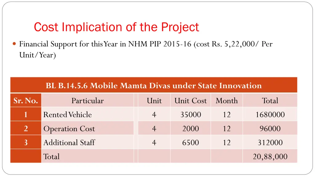 cost implication of the project