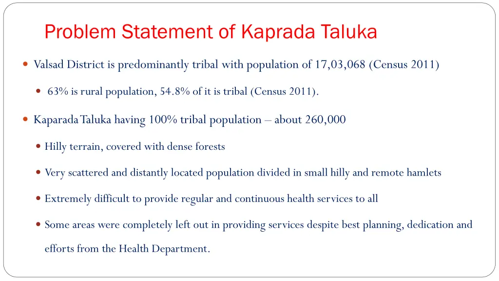 problem statement of kaprada taluka