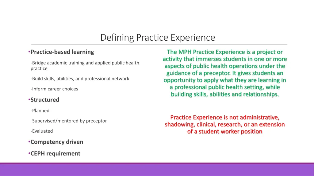 defining practice experience