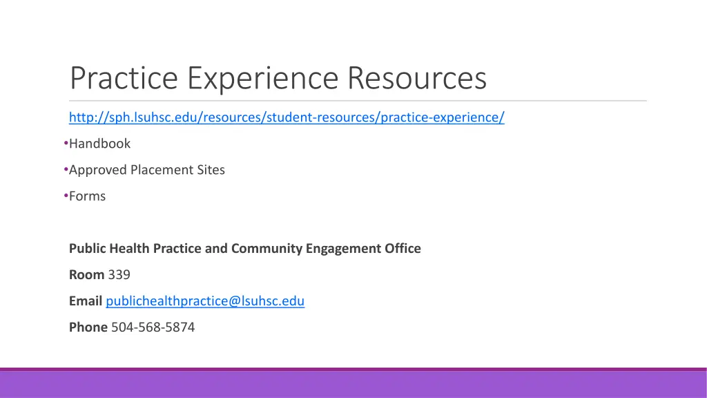 practice experience resources