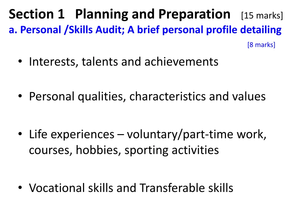 section 1 planning and preparation 15 marks