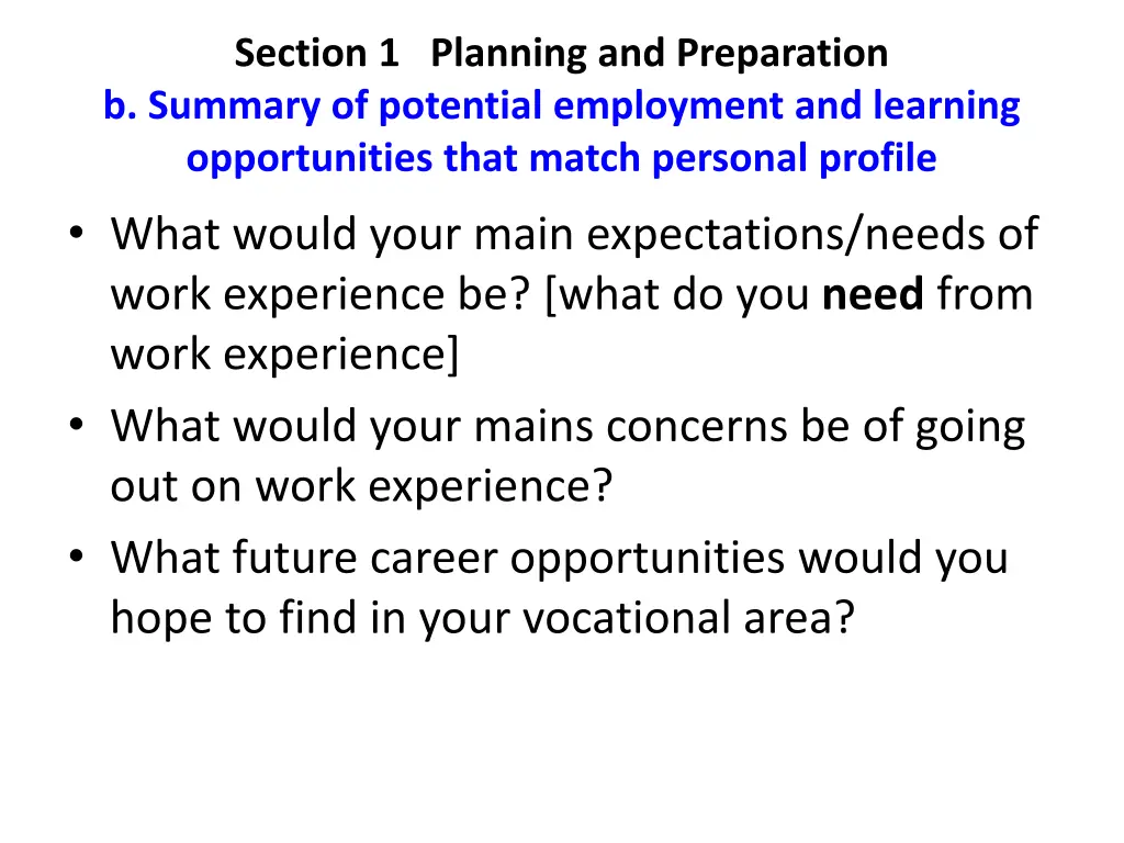 section 1 planning and preparation b summary 1